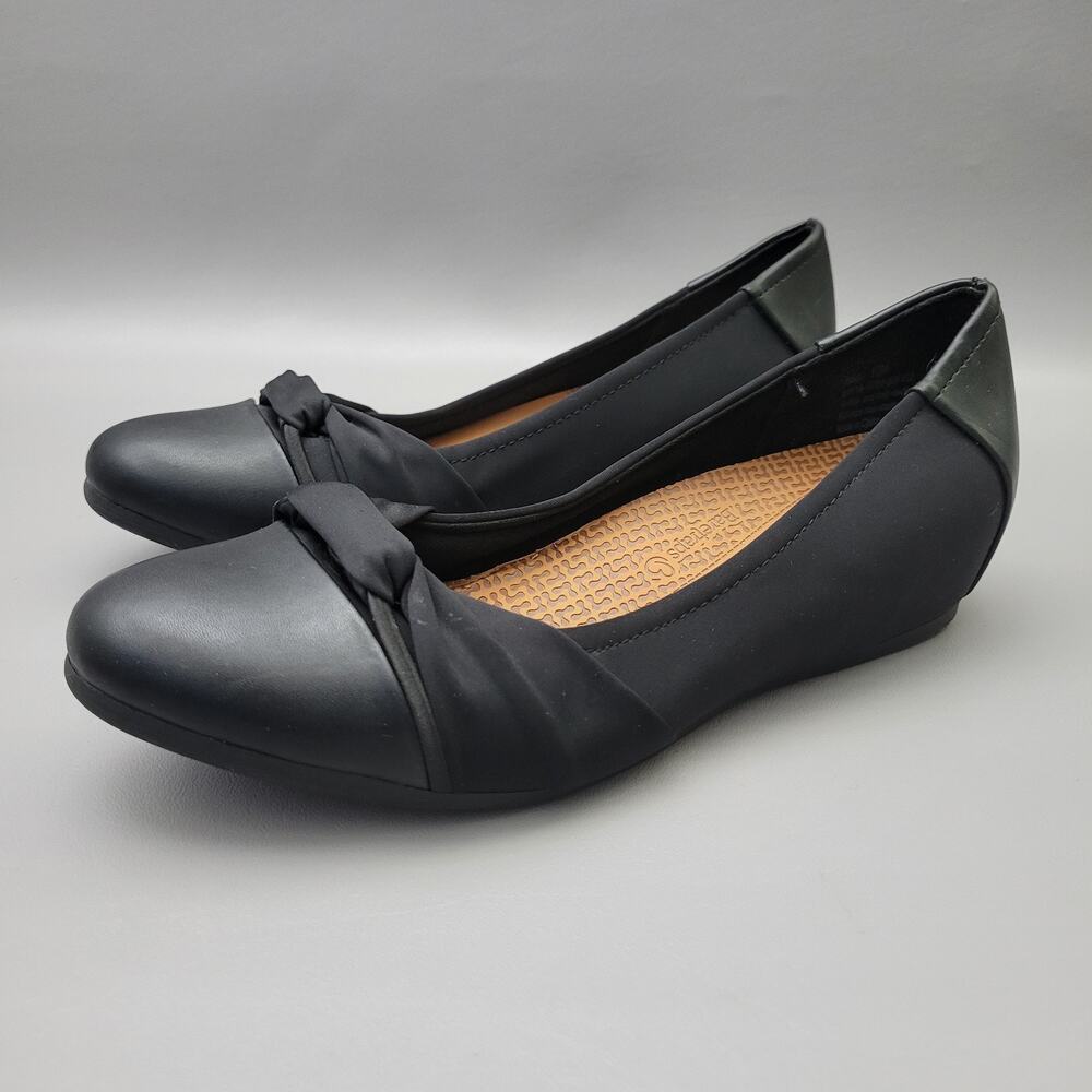 Baretraps Posture Black Textile faux Leather Slip-On 2" Heels Wedge Shoes 10M